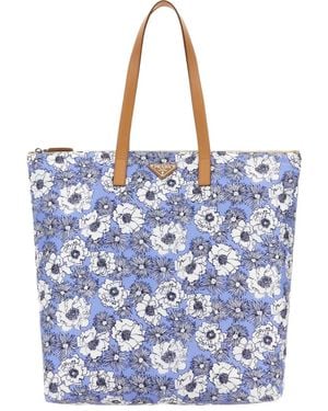 Prada Printed Re-Nylon Tote Bag - Blue