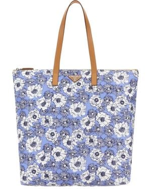 Prada Printed Re-Nylon Tote Bag - Blue