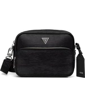 Guess Milano Logo-Plaque Textured Shoulder Bag - Black