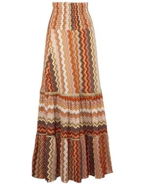 PHO® Firenze Zigzag-Pattern Tiered Maxi Skirt - Natural
