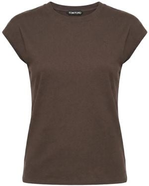 Tom Ford Logo-Embroidered T-Shirt - Brown