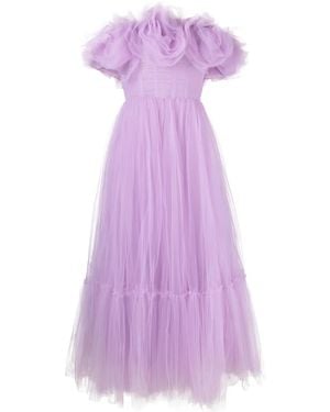 Ana Radu Floral-Appliqué Tulle Midi Dress - Purple
