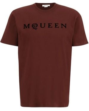 McQueen Madder Flocked-logo T-shirt - Red