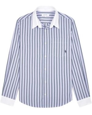 Sporty & Rich Striped Contrast-Collar Shirt - Blue