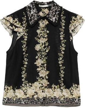 Alice + Olivia Top Met Ruches En Bloemenprint - Zwart