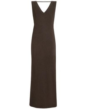 Brunello Cucinelli Cotton Rib Knit Dress With Monili - Brown