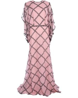 Costarellos Glitter-Trimmed Silk Gown - Pink