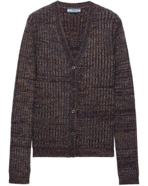 Prada Rib-Knit V-Neck Cardigan - Grey