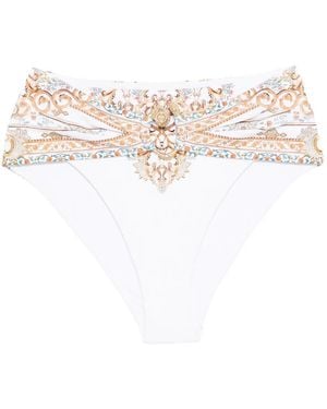CAMILLA Bragas de bikini de talle alto con apliques - Blanco