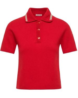 Moncler Contrast-Trim Short-Sleeved Polo Shirt - Red