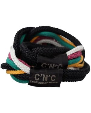 CoSTUME NATIONAL Braided-Rope Leather-Patch Belt - Black