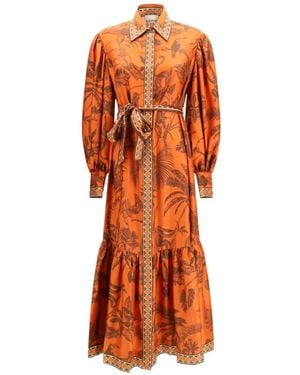 ALÉMAIS Monkey Dance Silk Shirtdress - Orange