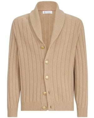 Brunello Cucinelli Cashmere Ribbed Cardigan - Natural