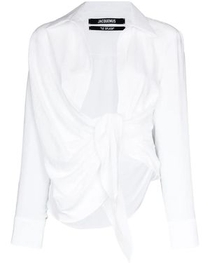 Jacquemus La Chemise Bahia Draped Woven Shirt, Shirt - White