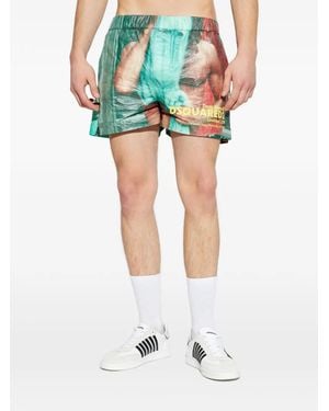 DSquared² X Tom Bianchi Graphic-Print Swim Shorts - Green