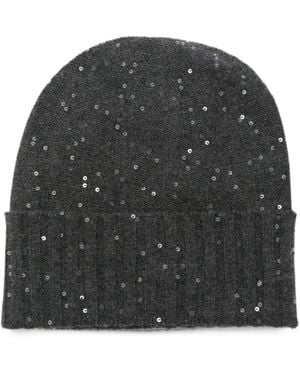 Lorena Antoniazzi Sequin-Embellished Ribbed-Knit Beanie Hat - Grey