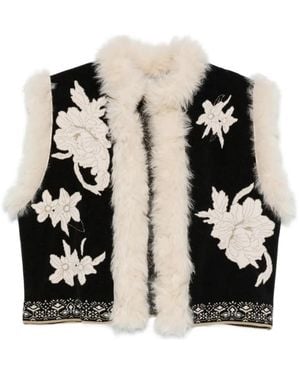 forte_forte Floral-Embroidered Open-Front Gilet - Black