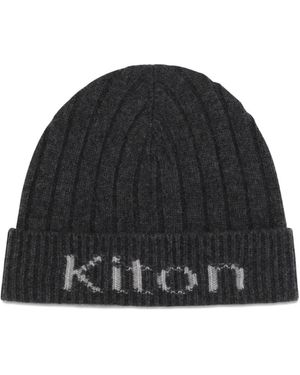 Kiton Ribbed-Knit Logo-Intarsia Hat - Black