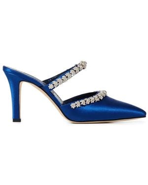 Manolo Blahnik Damskie Crystal-Embellished Mules - Blue