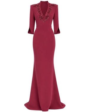 Badgley Mischka Maxikleid Mit V-Ausschnitt - Rot