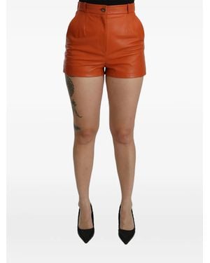 Dolce & Gabbana High-Waisted Leather Mini Shorts - Orange