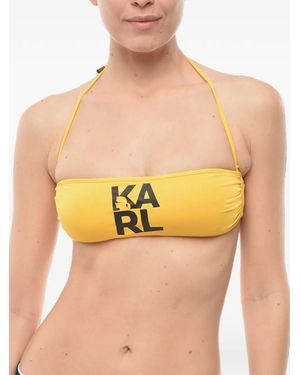 KARL LAGERFELD Logo-Print Bikini Top - Yellow
