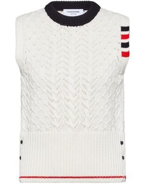 Thom Browne Cable Pointelle Stitch Merinowool 4-Bar Shell Top - White