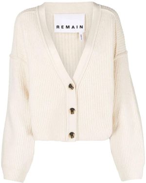 Remain Karin V-Neck Ribbed Knit Cardigan - Natural