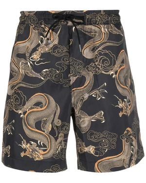 Maharishi Badeshorts Mit Drachen-Print - Grau