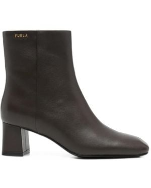 Furla Square-Toe Ankle Boots - Black