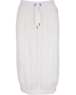 Brunello Cucinelli Open-knit Drawstring-waist Skirt - White