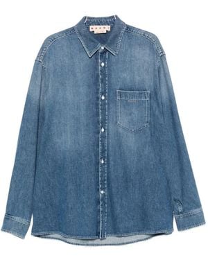Marni Camisa Con Cuello Italiano Y Bolsillo En El Pecho - Azul