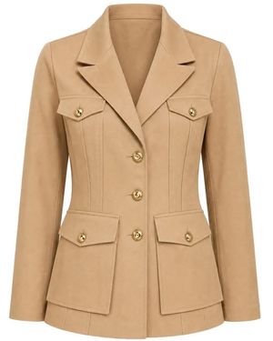Elisabetta Franchi Single-Breasted Flap-Pocket Jacket - Natural