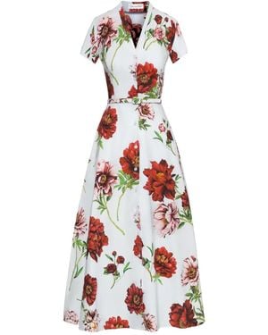 Oscar de la Renta Floral-Print Belted Midi Dress - White