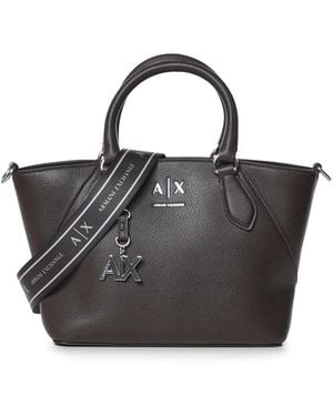 ARMANI EXCHANGE Logo-Plaque Pebbled Tote Bag - Black