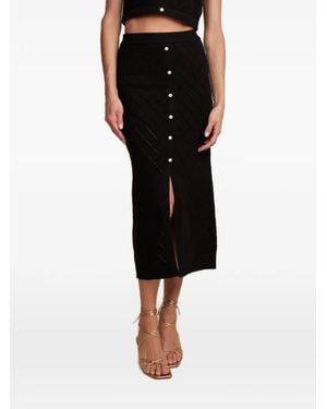 Hevron Mia Pointelle-Knit Button-Front Skirt - Black