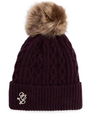 Liu Jo Cable-Knit Pompom Beanie Hat - Purple