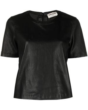 Zadig & Voltaire Tas Crew-Neck Leather T-Shirt - Black