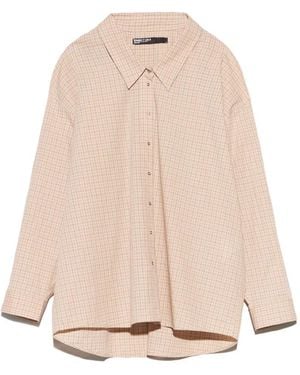 Bimba Y Lola Sand Checked Low-Cut Shirt - Natural