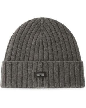 Herno Ribbed Cashmere Beanie Hat - Grey
