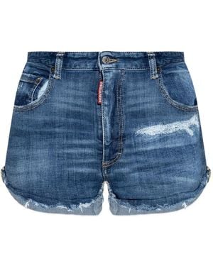 DSquared² Ripped-Detail Denim Shorts - Blue