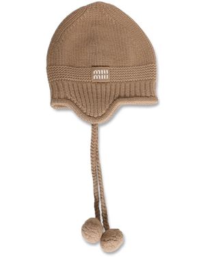 Miu Miu Logo-Embroidered Beanie - White
