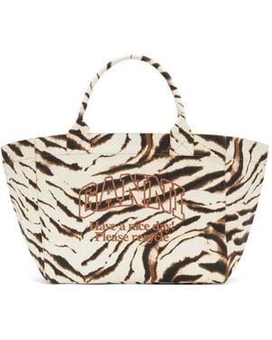 Ganni Sac Cabas Imprimé Zèbre À Logo Brodé - White