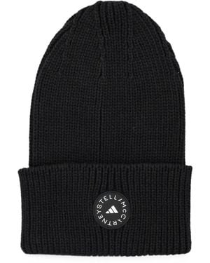 adidas By Stella McCartney X Stella Mccartney Logo-Patch Ribbed-Knit Beanie Hat - Black