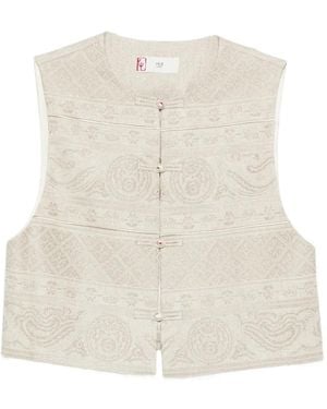 Hui Milano Chaleco Con Motivo Y Botones - Blanco