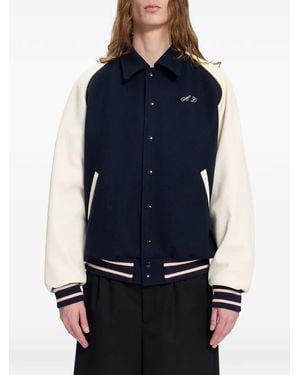 Ann Demeulemeester Embroidered-Logo Panelled Bomber Jacket - Blue