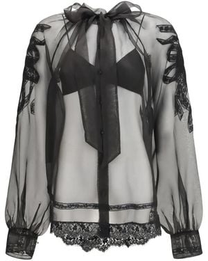 Ermanno Scervino Camisa Bordada Con Lazo En El Cuello - Gris