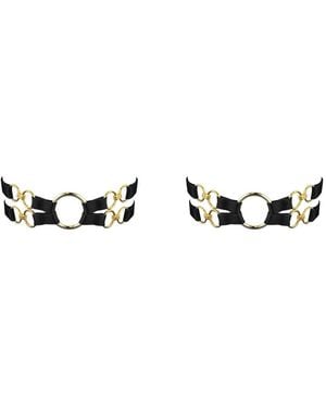 Bordelle Nara Ring-Detail Leather Garters - Metallic