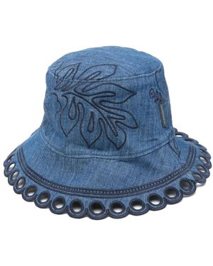 Zimmermann Cappello Bucket Denim Con Ricamo - Blu