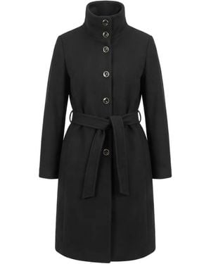 Pinko Wool-Blend Coat With High Neck And Belt - Black